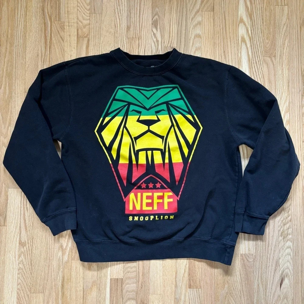 Neff Snoop Dogg | Unisex Crewneck Black Rasta Snooplion Sweater Size M - Picture 1 of 5